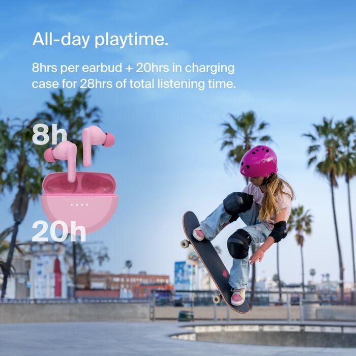 Belkin SoundForm Nano 2 Bluetooth Kids Earbuds – Volume Limited, Sports – Pink