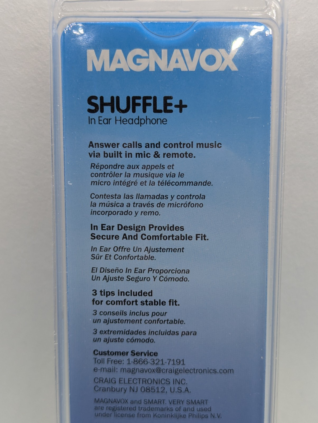 Magnavox Shuffle + In Ear Headphones w/ Handsfree Mic & Music Ctrl, Blue – NEW