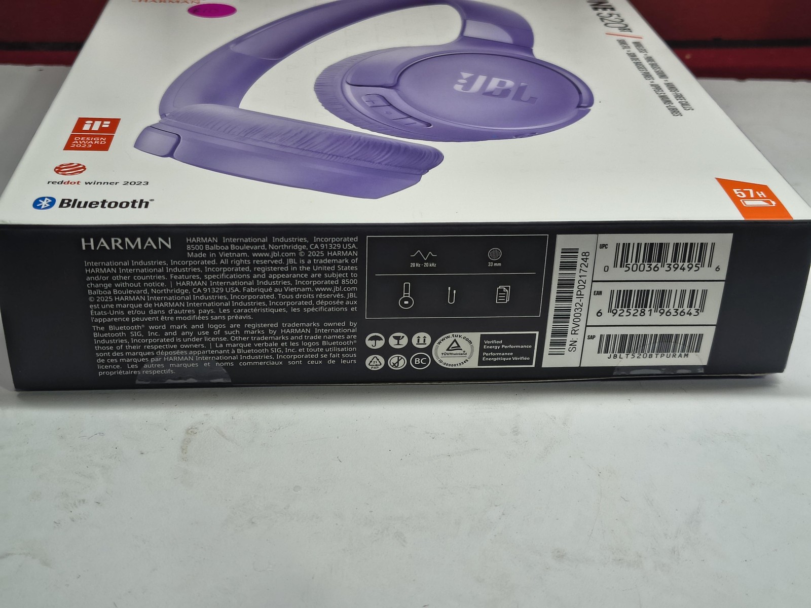 JBL Tune 520BT Wireless Bluetooth Headphones Purple 57H Battery Stereo Foldable