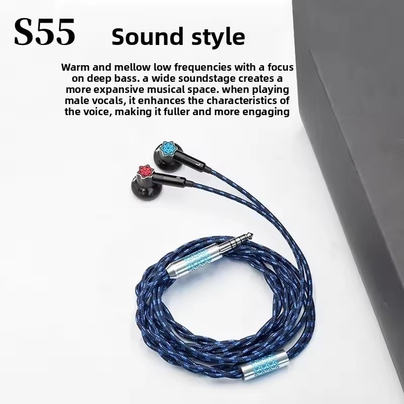 QIGOM S55 Magician IEMs HIFI Wired Flat-head Earphones 15.4mm Dynamic Driver