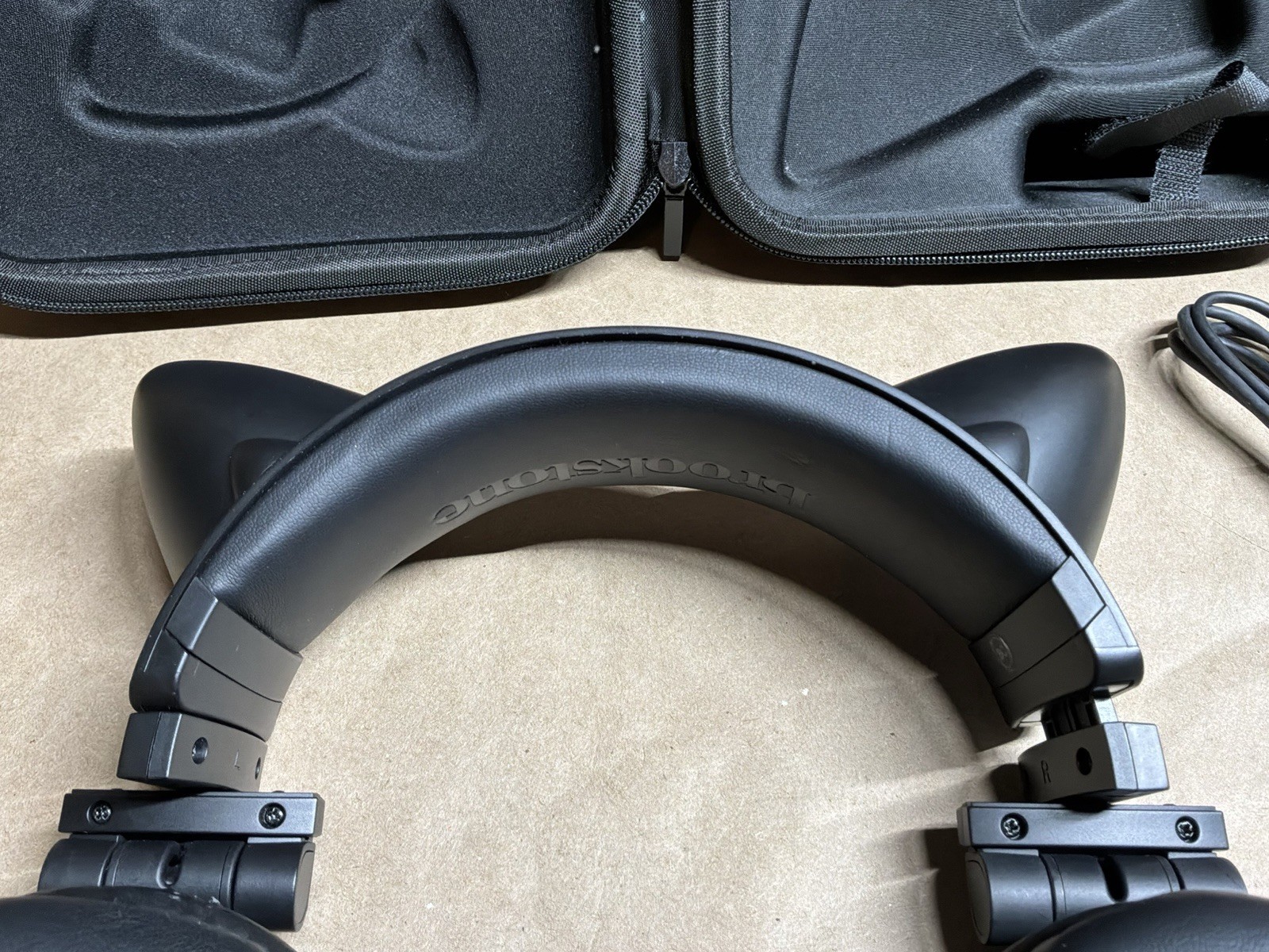 Brookstone Purple Black Cat Ear Headphones w/ Storage Case and Micro USB Cable