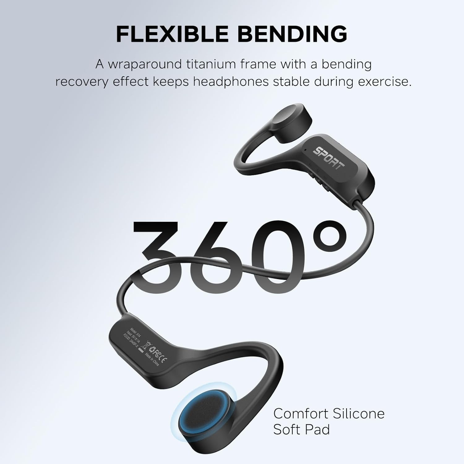 Open Ear Headphones with Mic, Bluetooth Headset with Microphone AI Noise Cancel