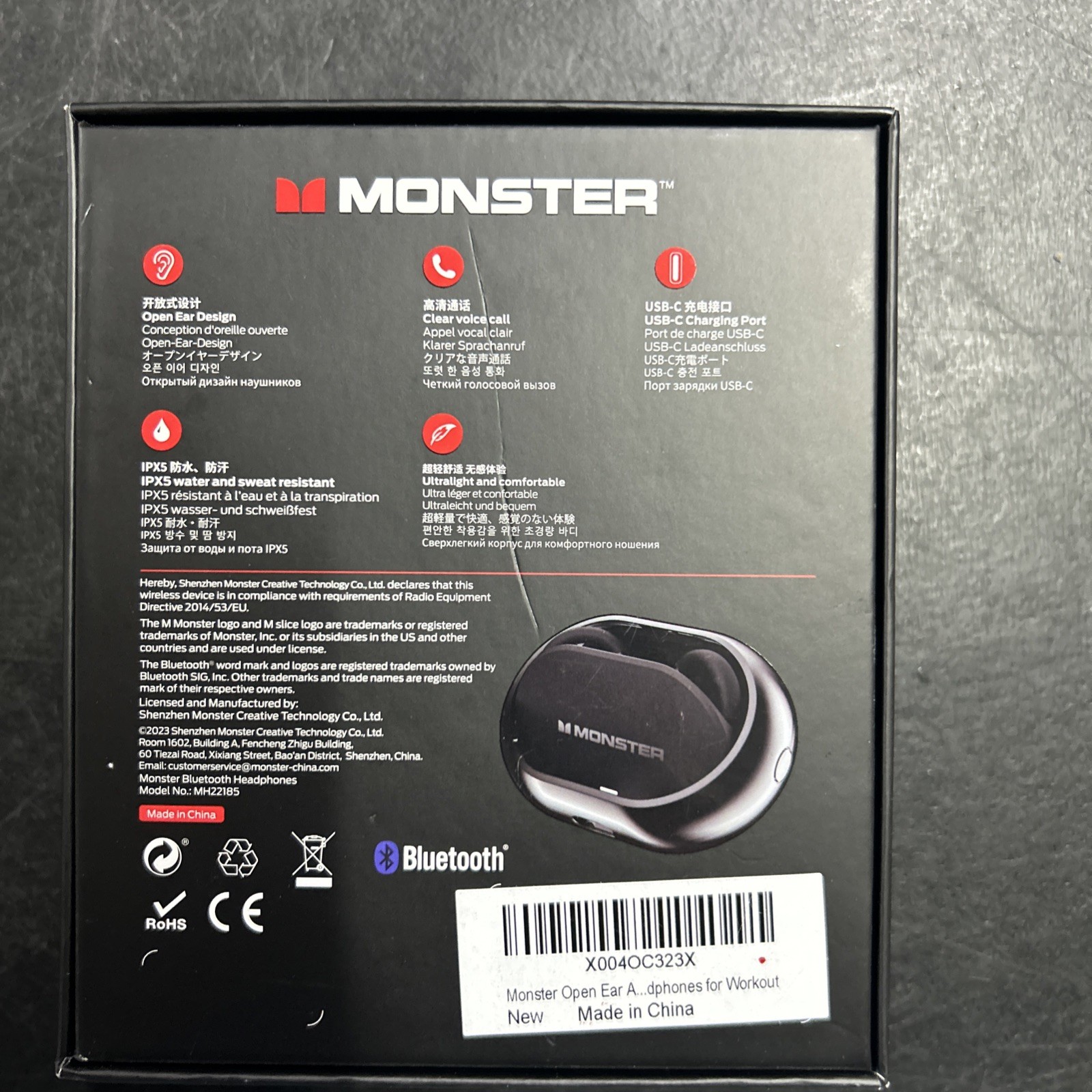 Monster Open Ear AC600 Earbuds Bluetooth 5.4 Bone Conduction – Black New