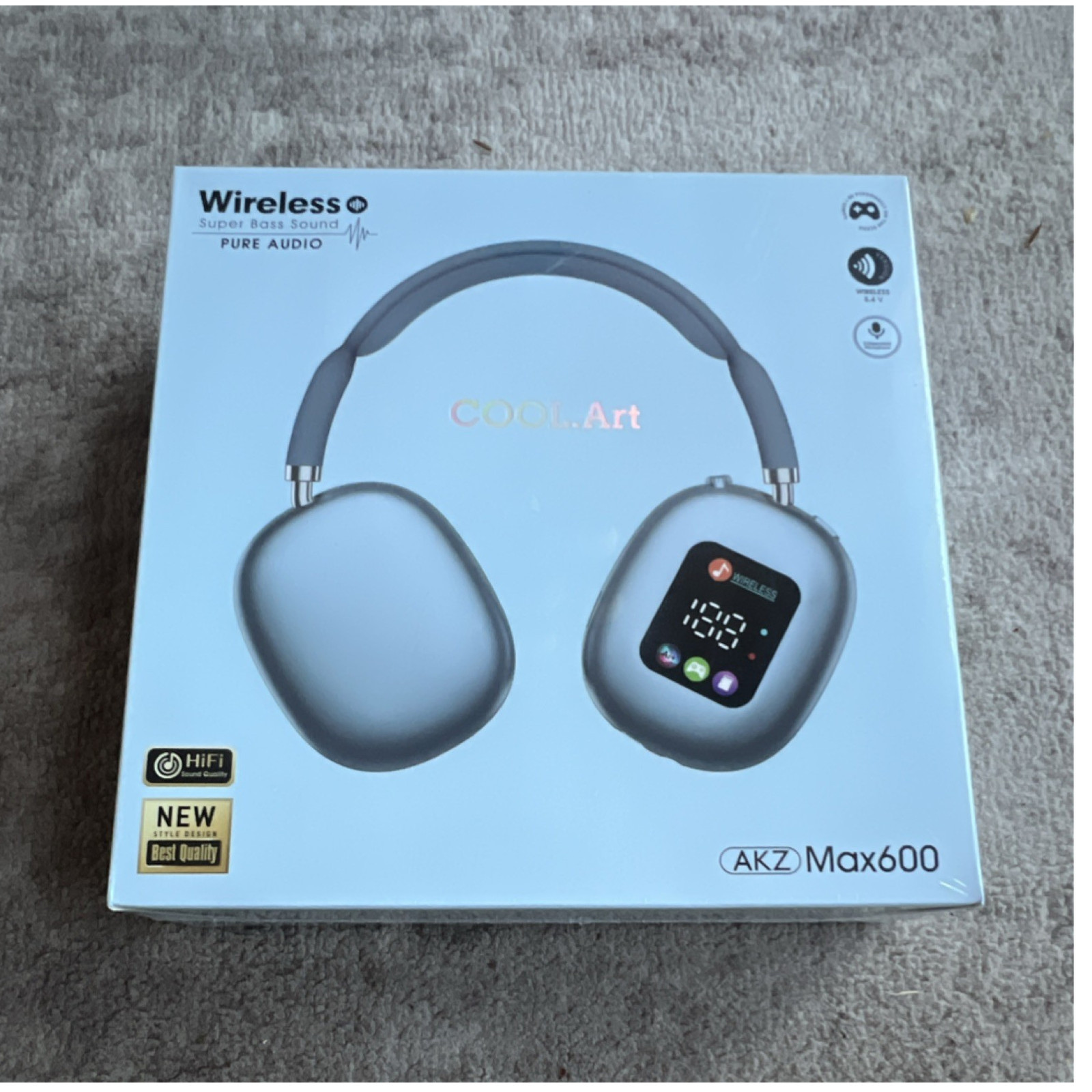 COOL.Art AKZ Max600 Bluetooth Wireless Over-Ear 40mm Mic LED Gray