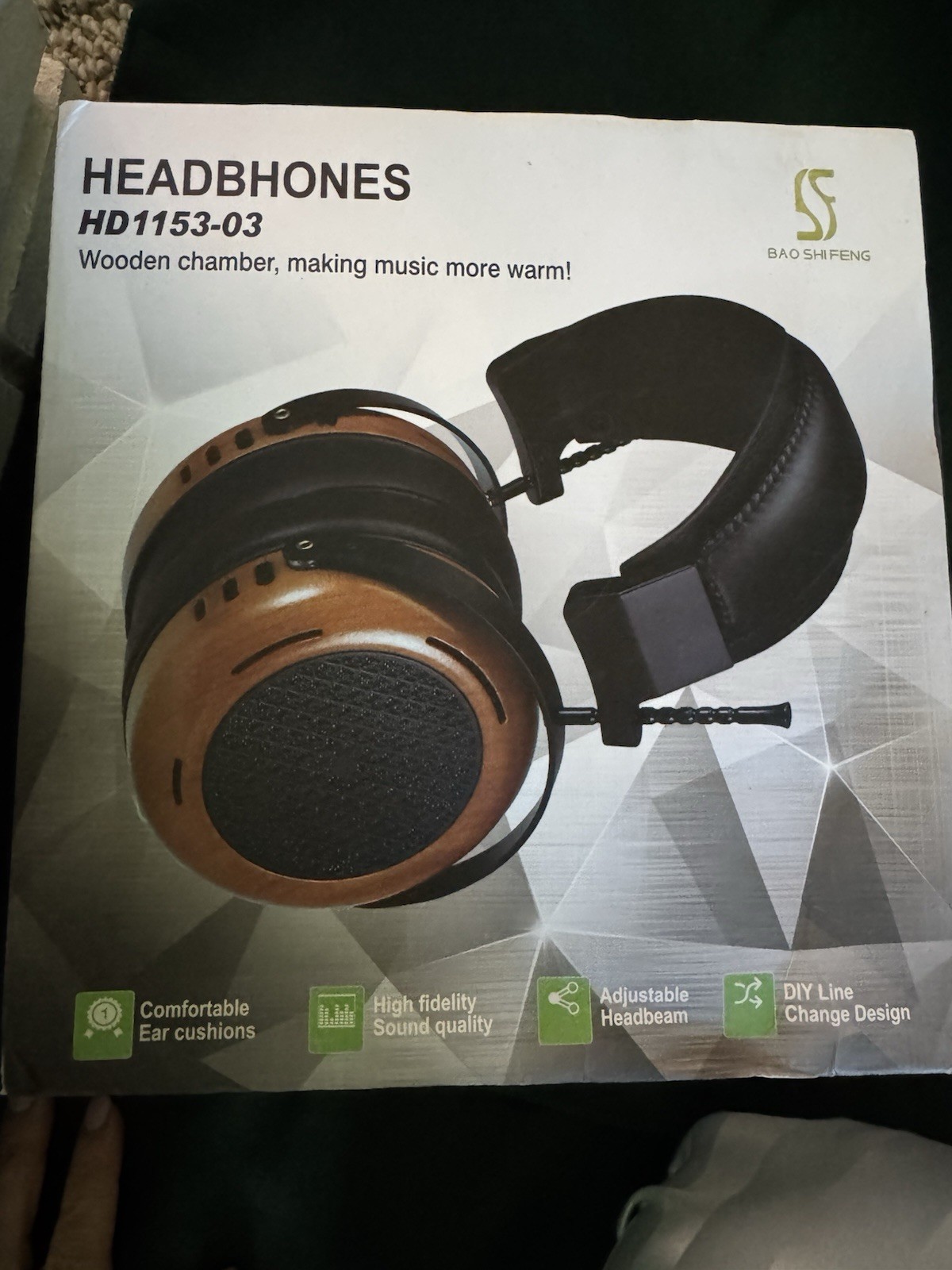 Bao Shi Feng HD1153-03 Over-Ear Open-Back Wooden 53mm 3.5mm Detachable
