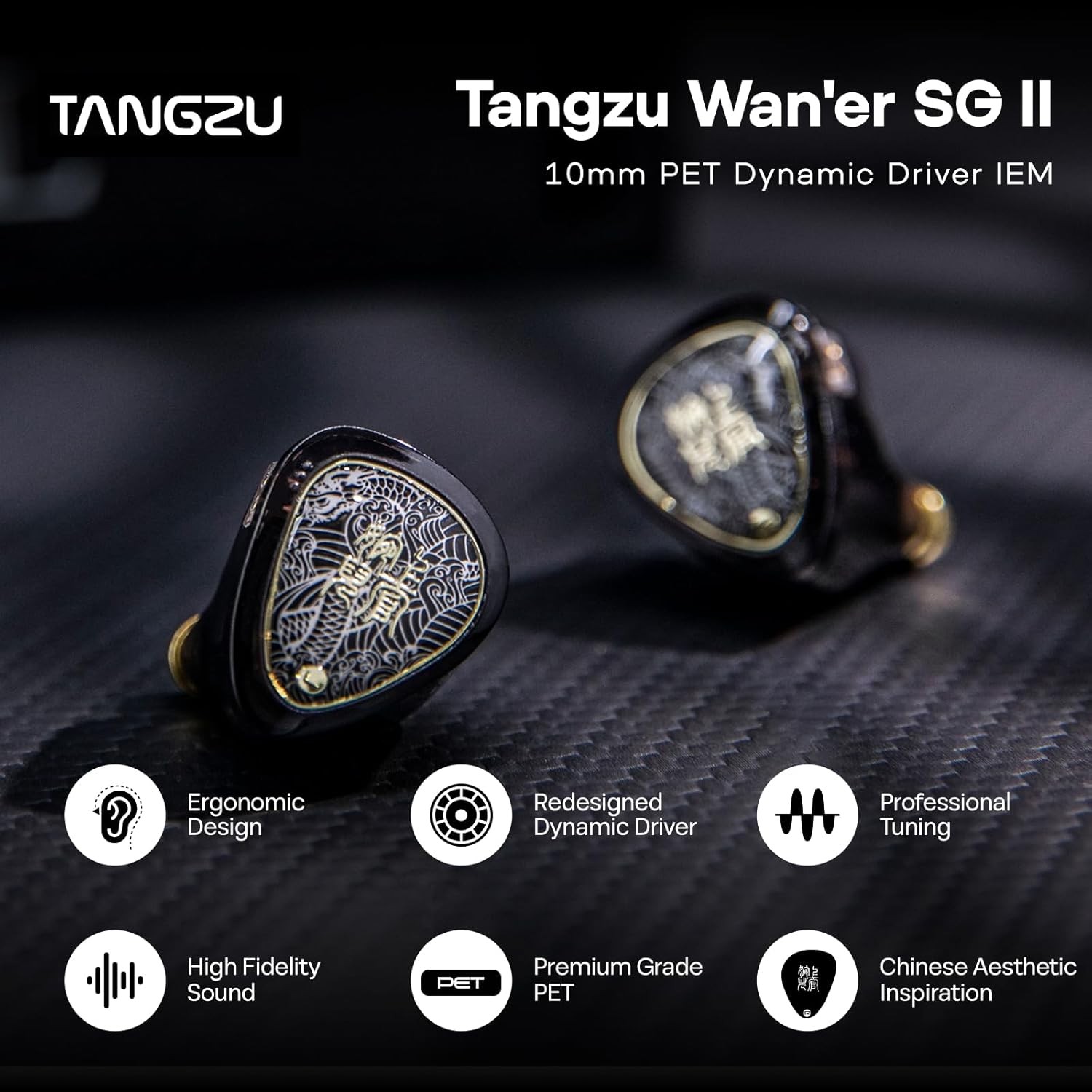 Linsoul Tangzu 10mm Dynamic Driver HiFi Wired In Ear Monitor Earbuds for Music