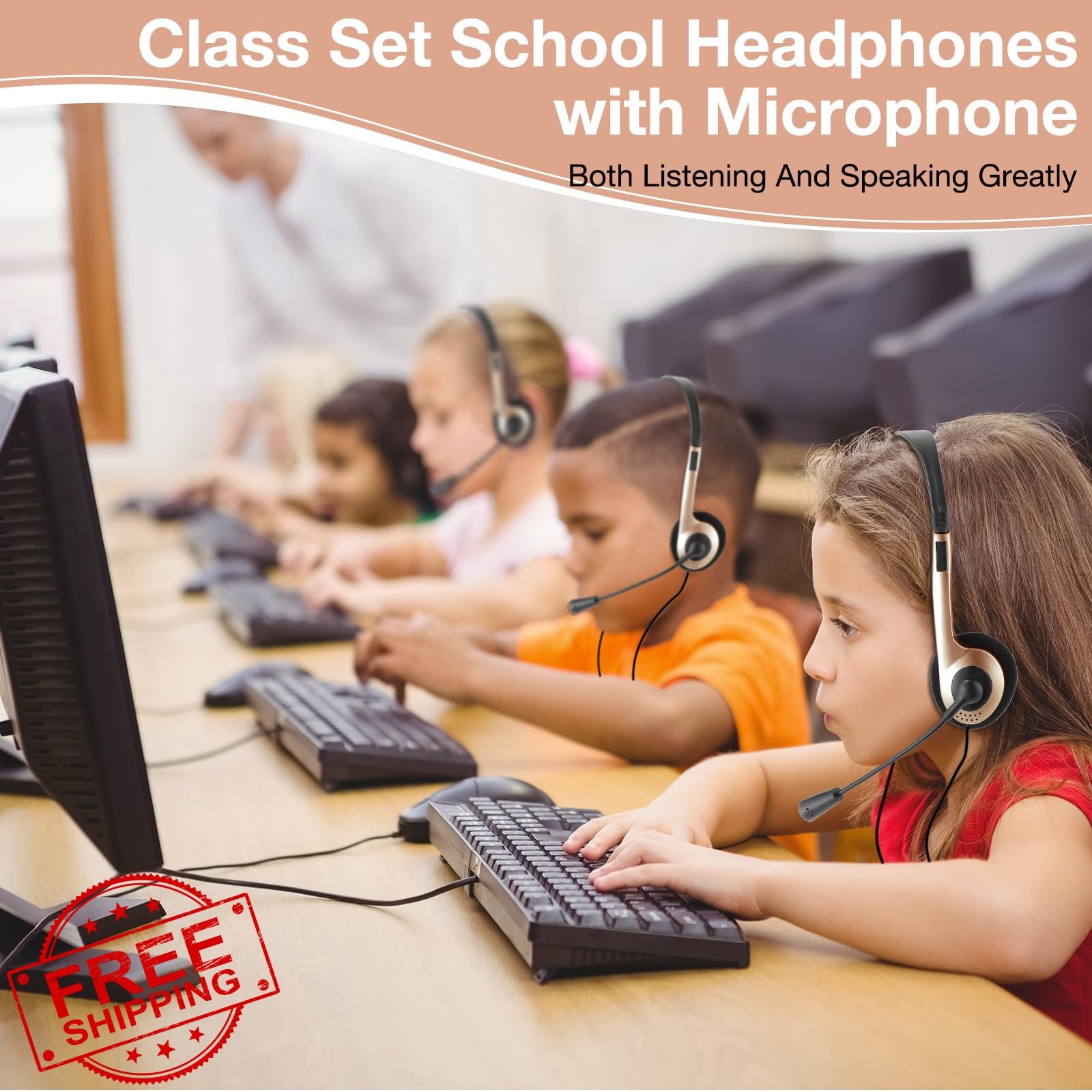 Yunsailing 30 Pack Champagne Headphones Mic