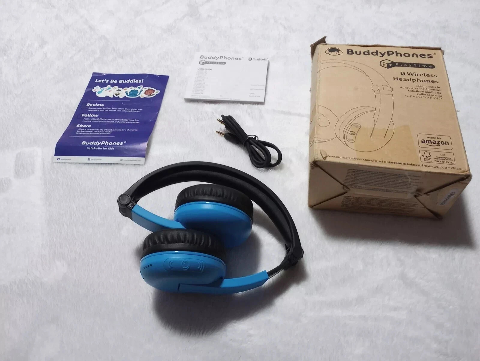 Kids Buddy Phones PopTime Blue Wireless Bluetooth Headphones Ages 8-15