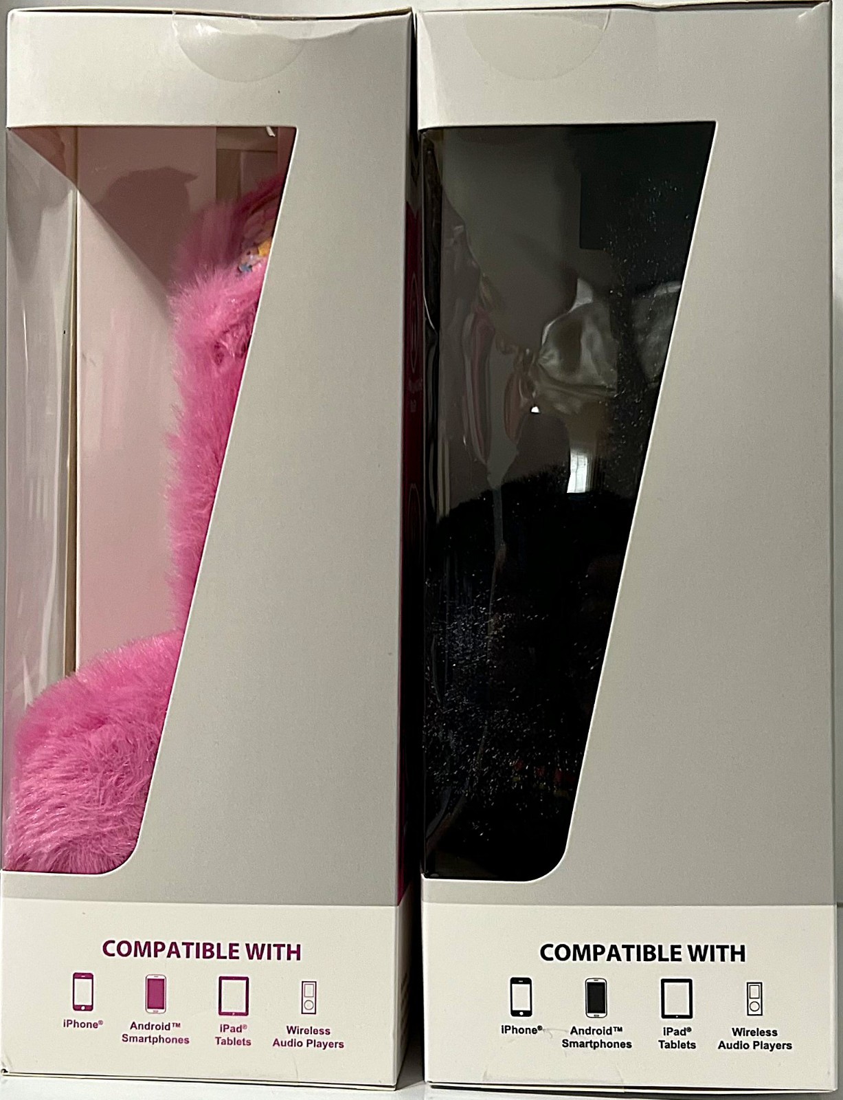 Lot of 2 Bass Jaxx Pink Cat Ears & Black Faux Fur Bluetooth Earmuffs Headphones