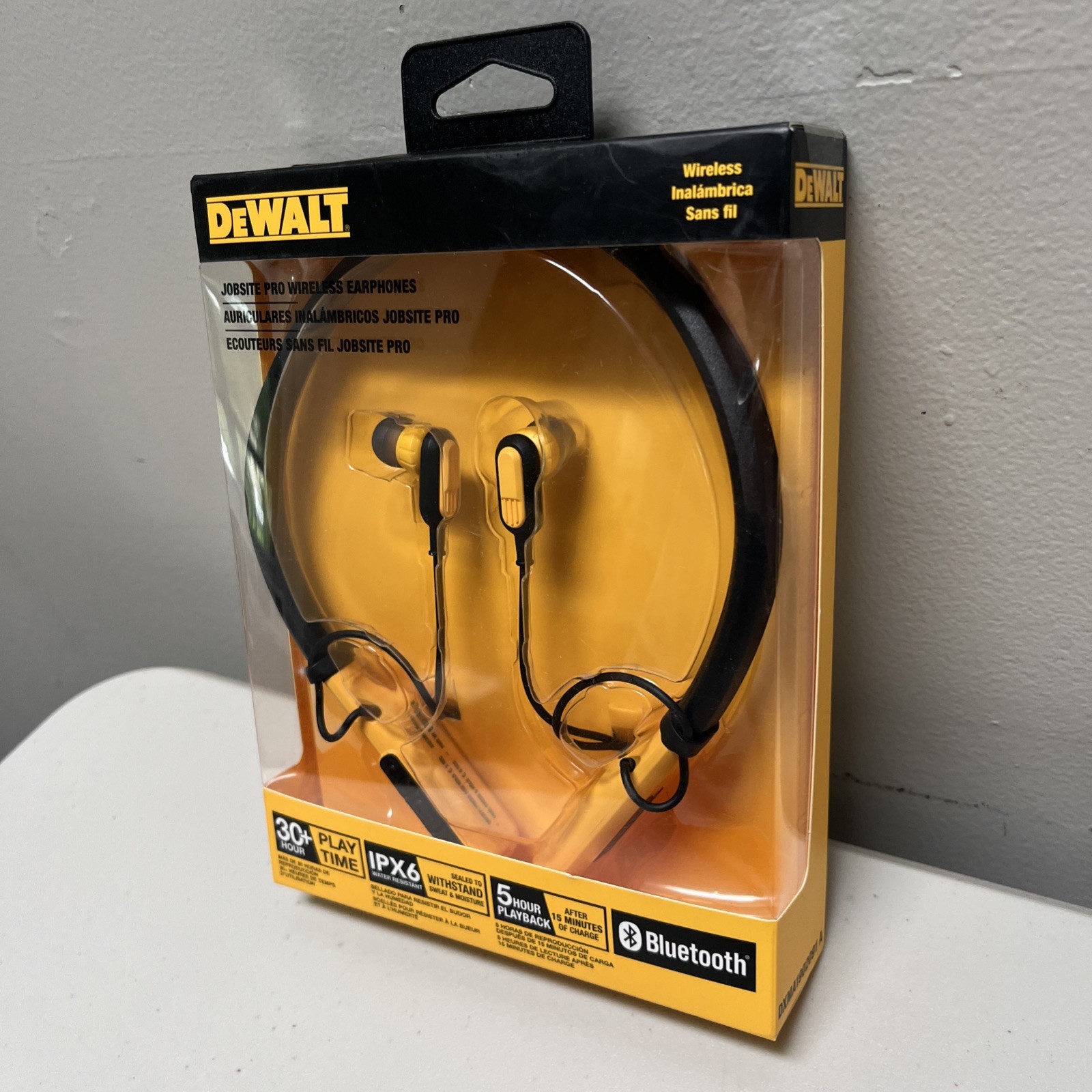 DEWALT Jobsite Pro Neckband Wireless Earphones – Black/Yellow NEW