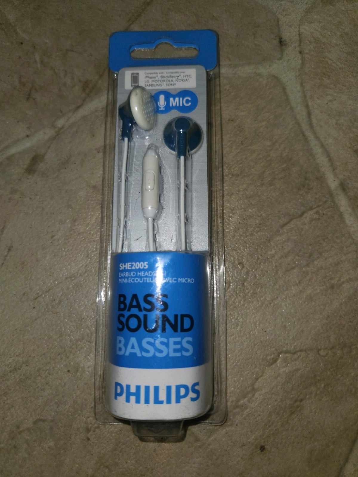 Phillips Bass Sound In-Ear Headphones Blue and White with Microphone