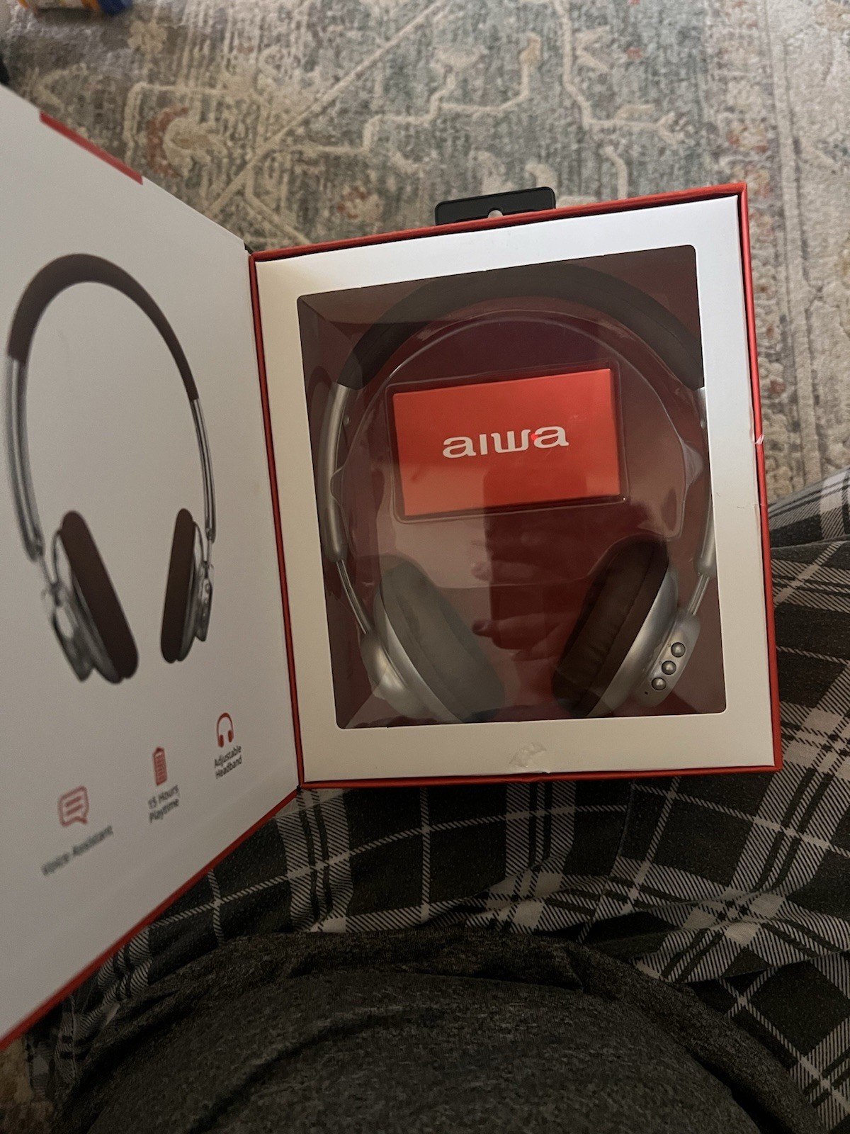 Aiwa Retro Flow Bluetooth Over-Ear Wireless Headphones Adjustable, Silver/Brown