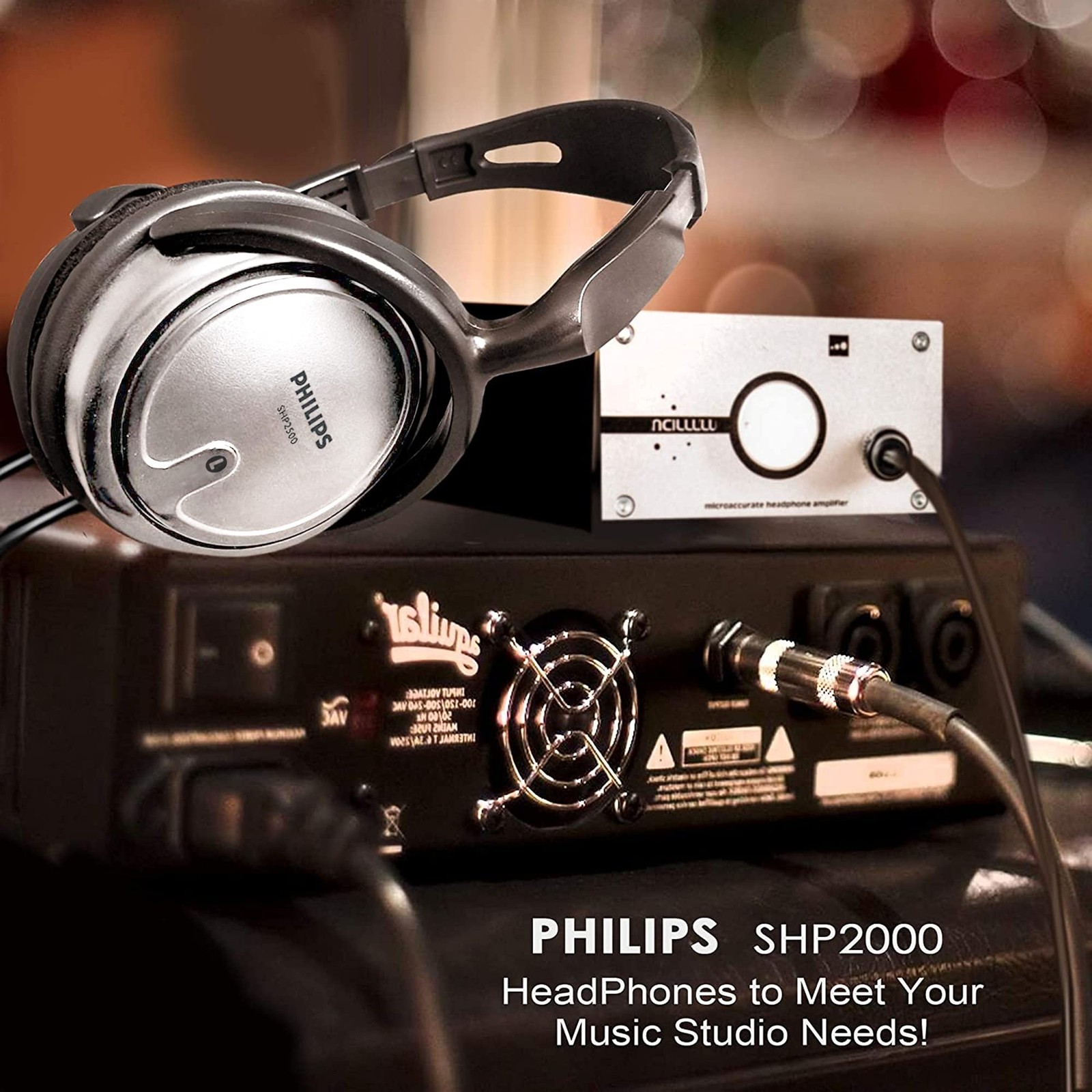Philips Wired Over Ear Headphones Studio Monitor Podcast 1/4″ Adapter Silver NEW