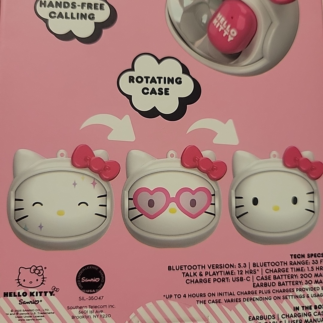 Sanrio Hello Kitty Wireless Earbuds Bluetooth Rotating Face Charging Case