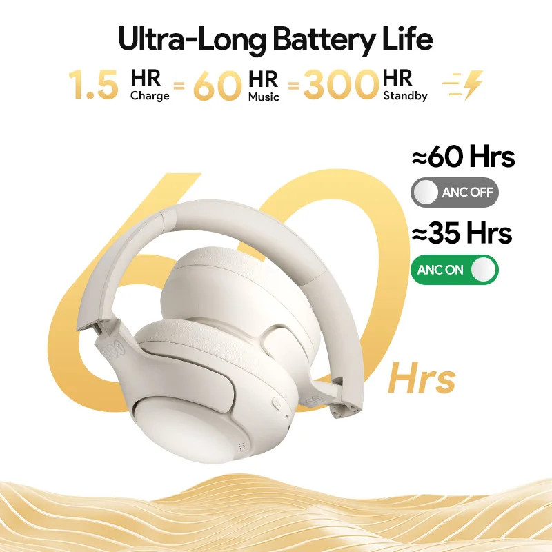 QCY H3 ANC Wireless Headphones Bluetooth 5.4 Hi Res Audio Over Ear Headset 43dB