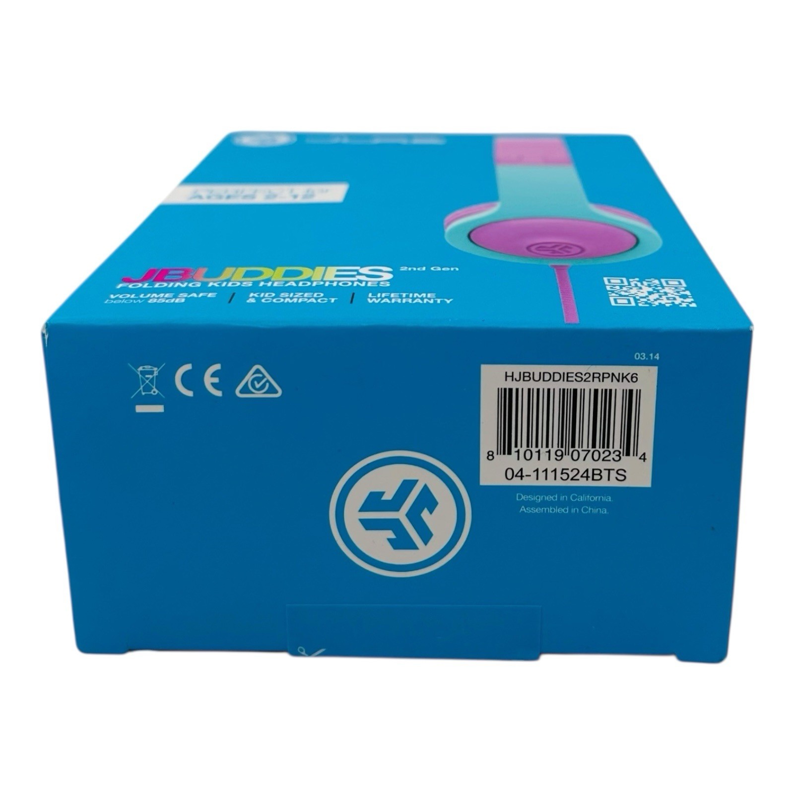 JLab JBuddies Folding Kids Headphones Wired Volume Safe 2nd Gen Pink/Teal
