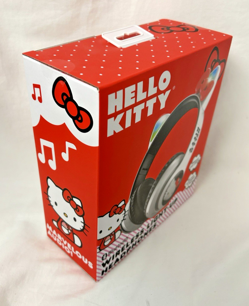 Hello Kitty Wireless Light Up Headphones Bluetooth White Sanrio Foldable Adjust