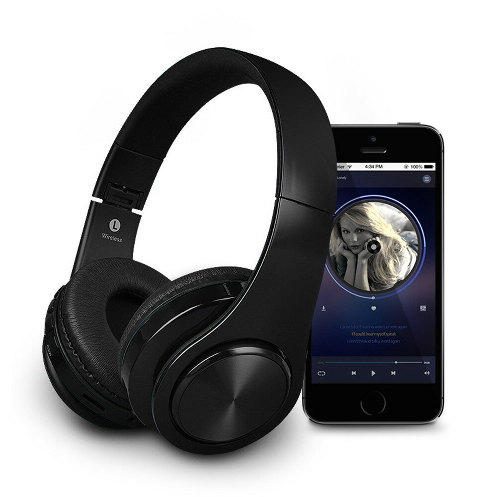 Wireless Bluetooth Headphone Over Ear Foldable Stereo Headset Built in Mic Black