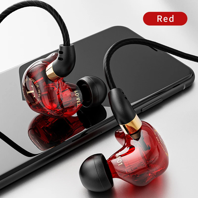 TM-01 3.5Mm Wired Headphones Double Driver Hifi Earphone Bass Stereo Headphone H