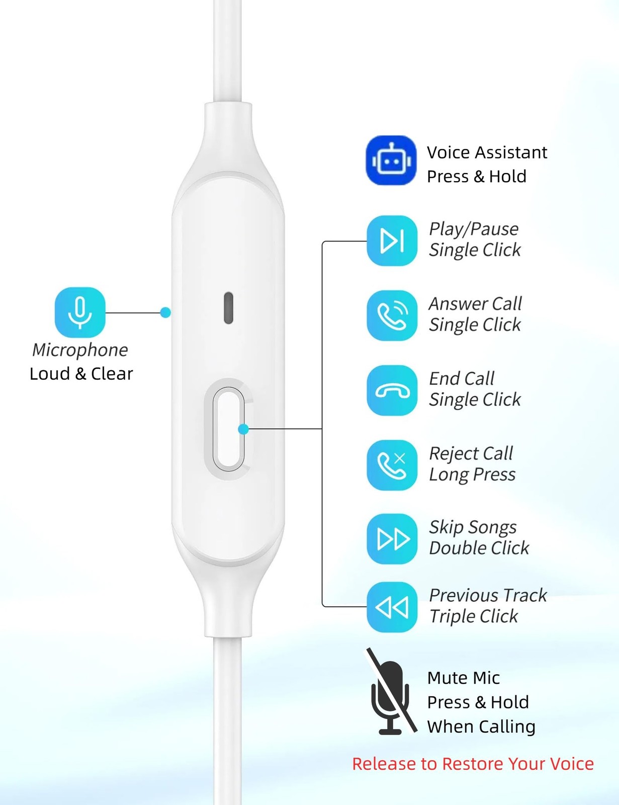 TOPAUX 3.5mm Jack 5FT Anti-Loose Wingtip Wired Earbuds