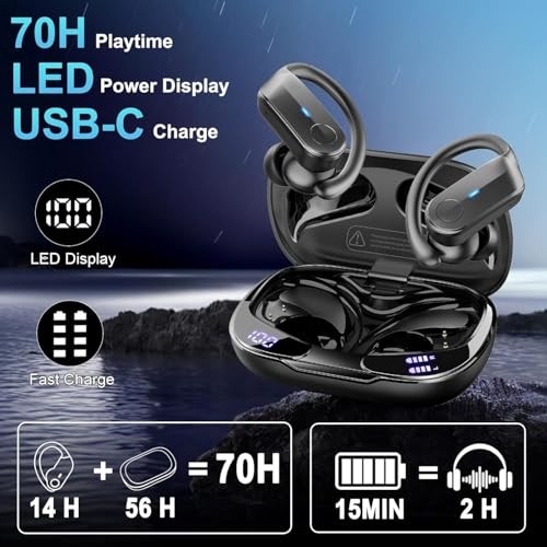 Wireless Earbuds, Sports Bluetooth 5.4 Headphones IPX8 Waterproof, Deep Black