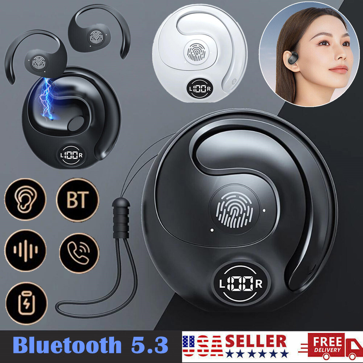 Ear Hook Mini Bluetooth 5.3 Headset TWS Earphones Earbuds Stereo Bass Headphones