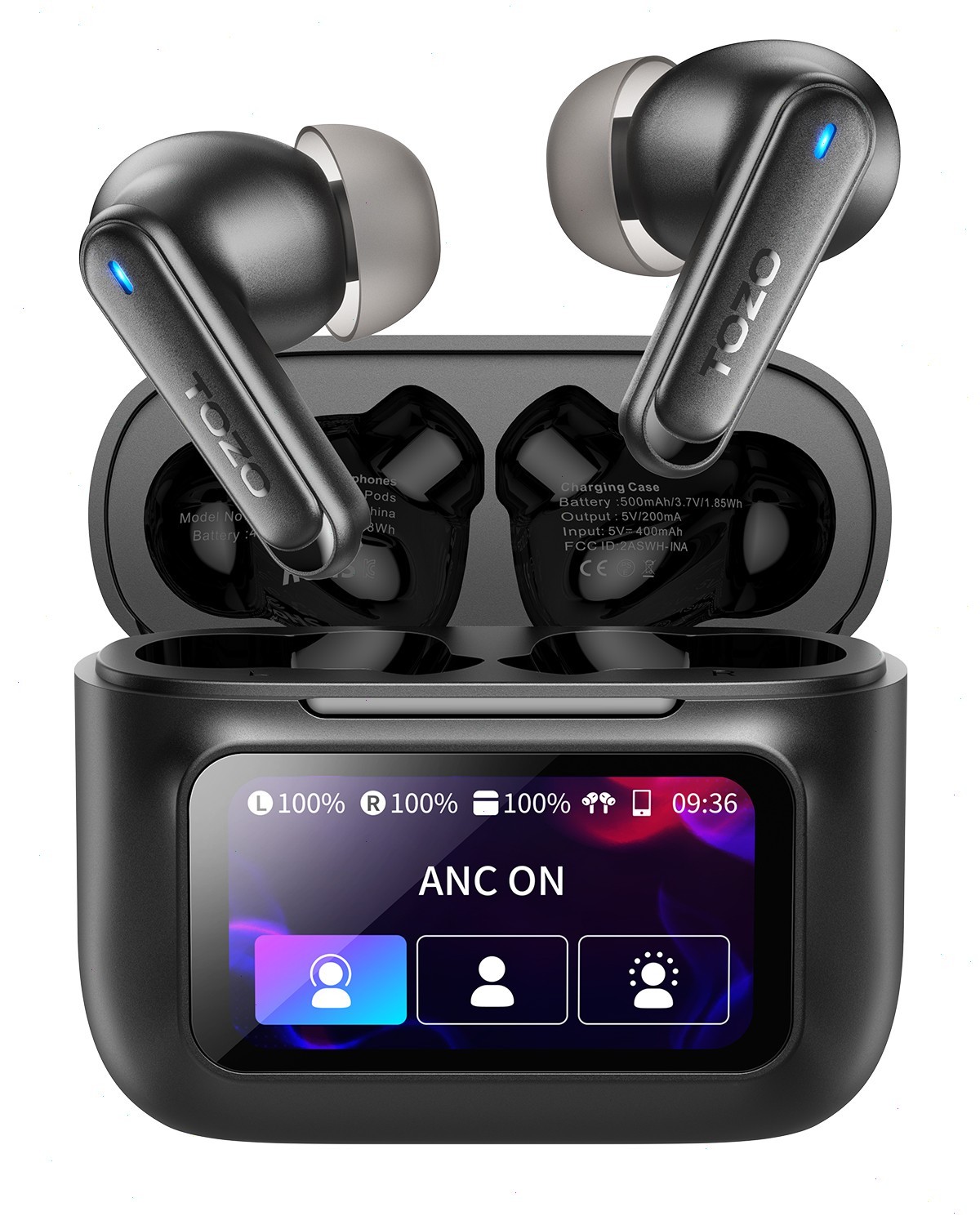TOZO Hybrid Active Noise Cancelling Earbuds with Smart Touch Screen