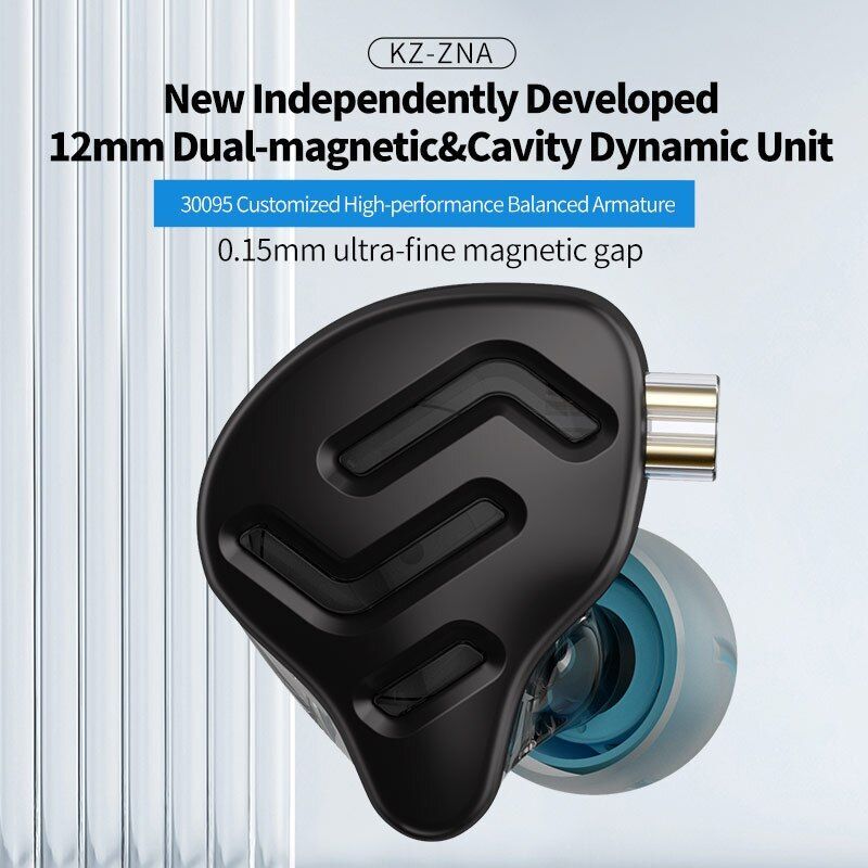 KZ ZNA In Ear Earphones 12MM Dual-magnetic Cavity Dynamic Headphones HiFi Bass M