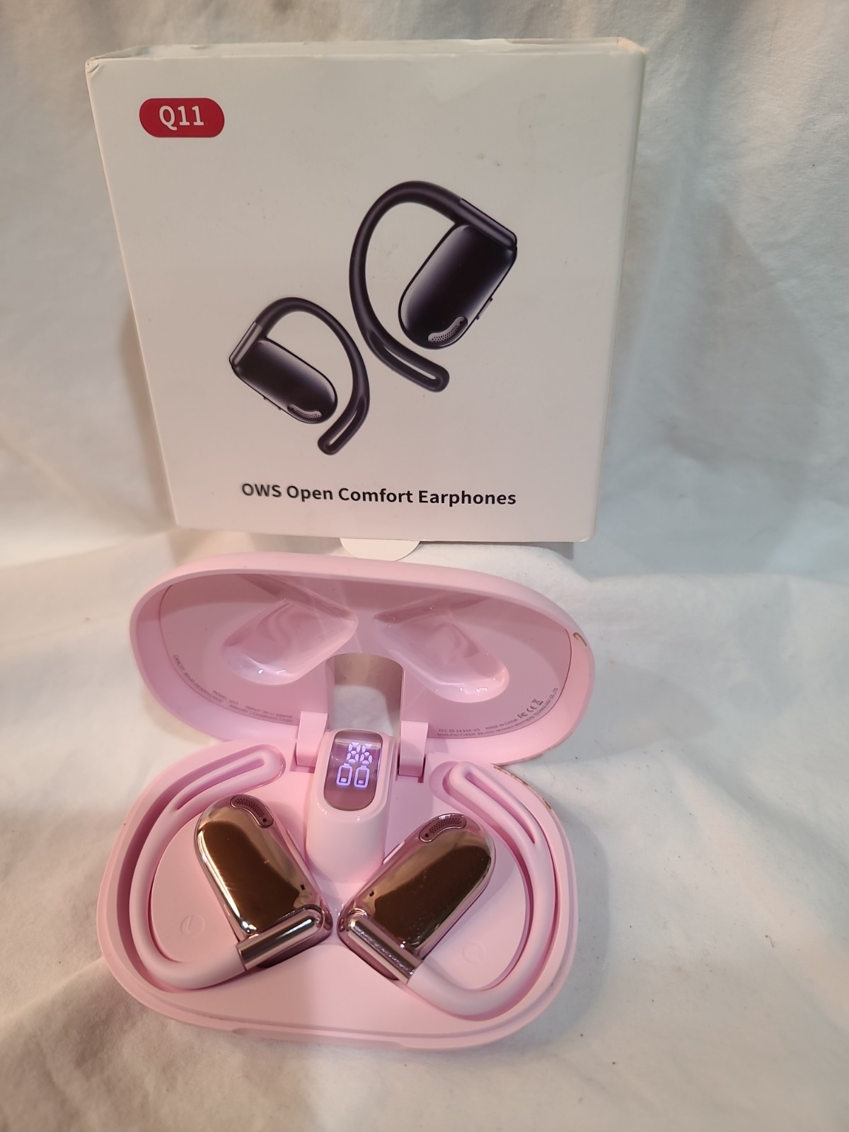 QJF Q11 Open Ear Earbuds Pink for Women, Bluetooth 5.4 Wireless Headphones