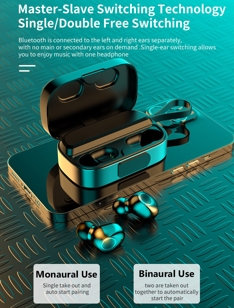 Touch Control In-ear Headphone Support 3500mAh Power Bank and Mirror LED Display