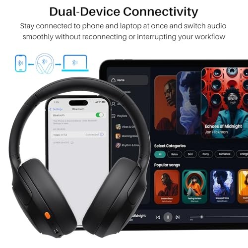 HT3 Hybrid Noise Cancelling Headphones, 90H Headphones Only Titanium Black