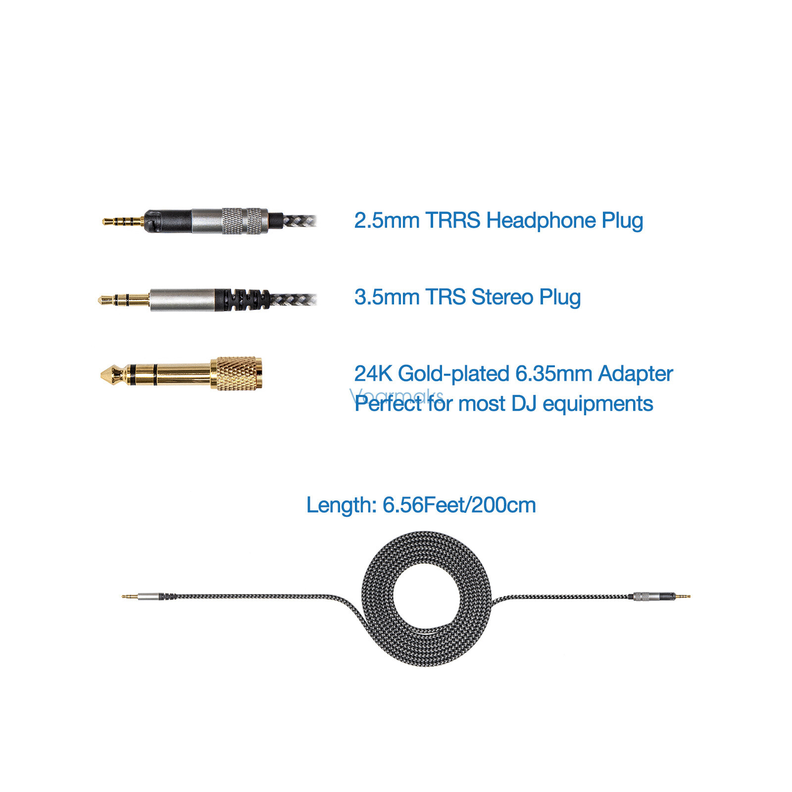 2m Soft Nylon Cable + 6.35mm Adapter For Sennheiser HD560s HD598-569 Series