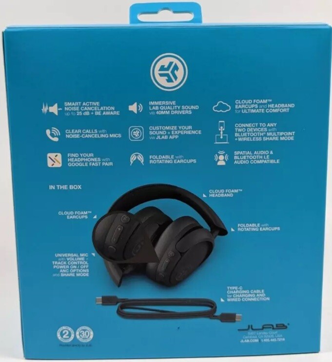 JLab JBuds Lux ANC Wireless Over-Ear Headphones Graphite Bluetooth New Sealed