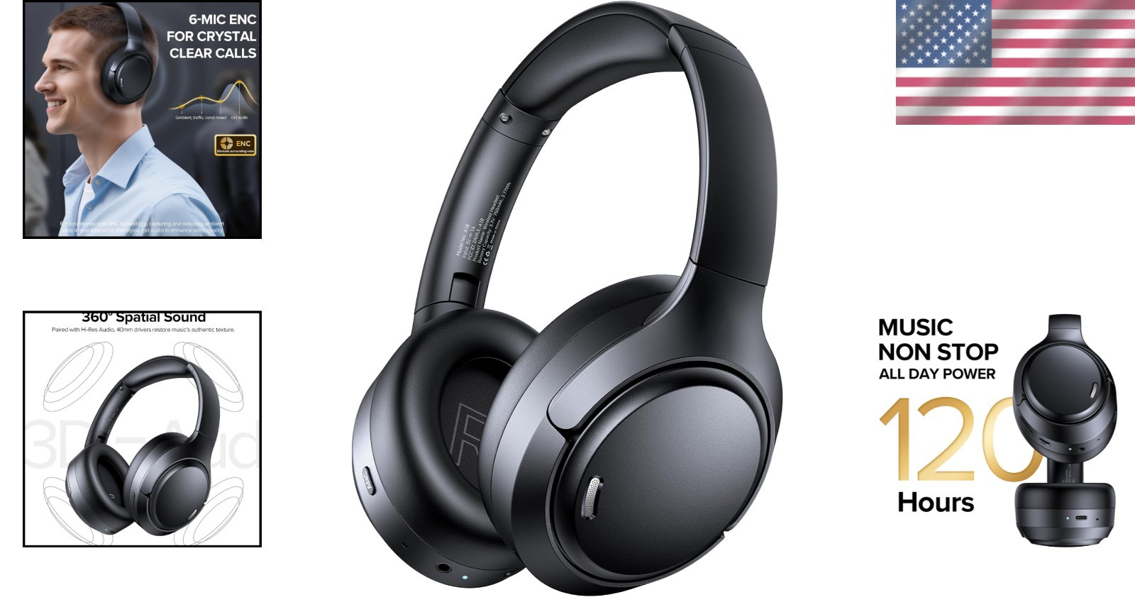 Low Latency Bluetooth 6.0 Over-Ear Headphones with ANC & Extended 120H Playtime