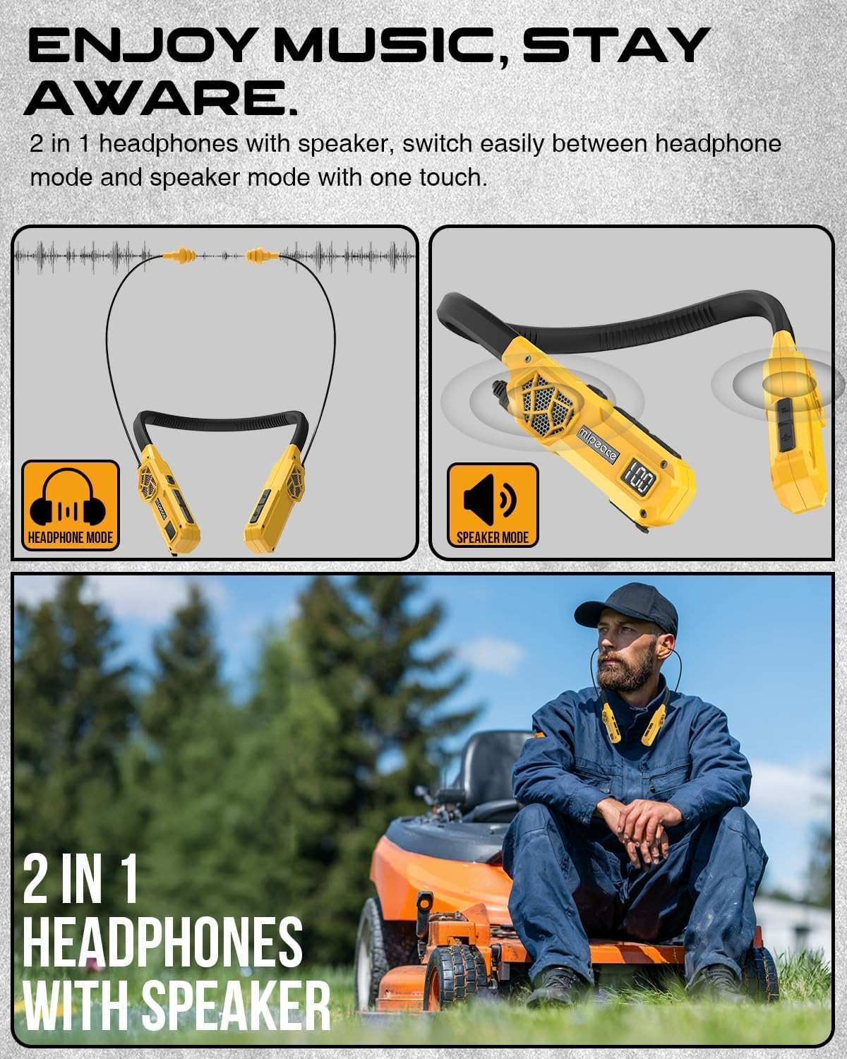 Neckband Bluetooth Headphones, 2-In-1 around the Neck Work Headphones-Osha Ap…