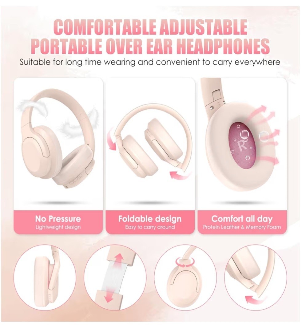 Active Noise Cancelling Headphones, Wireless Over Ear Bluetooth Headphones,100H