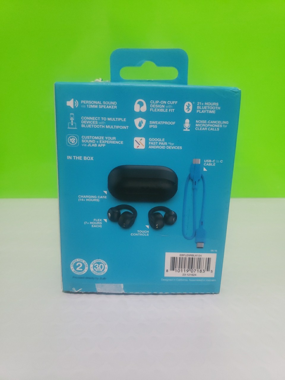 JLab Flex Open Bluetooth Earbuds, Wireless, Clip-On Cuff Design Good Condition
