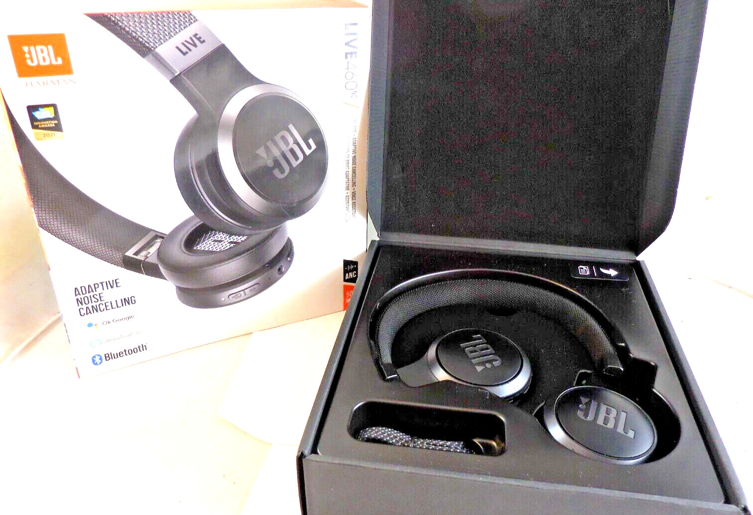 JBL Live 460NC Wireless On-Ear Noise-Cancelling Headphones – Black