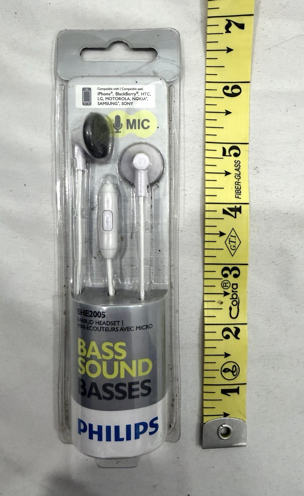 Philips Bass Sound SHE2005 Earbud Headset w/ Mic, White