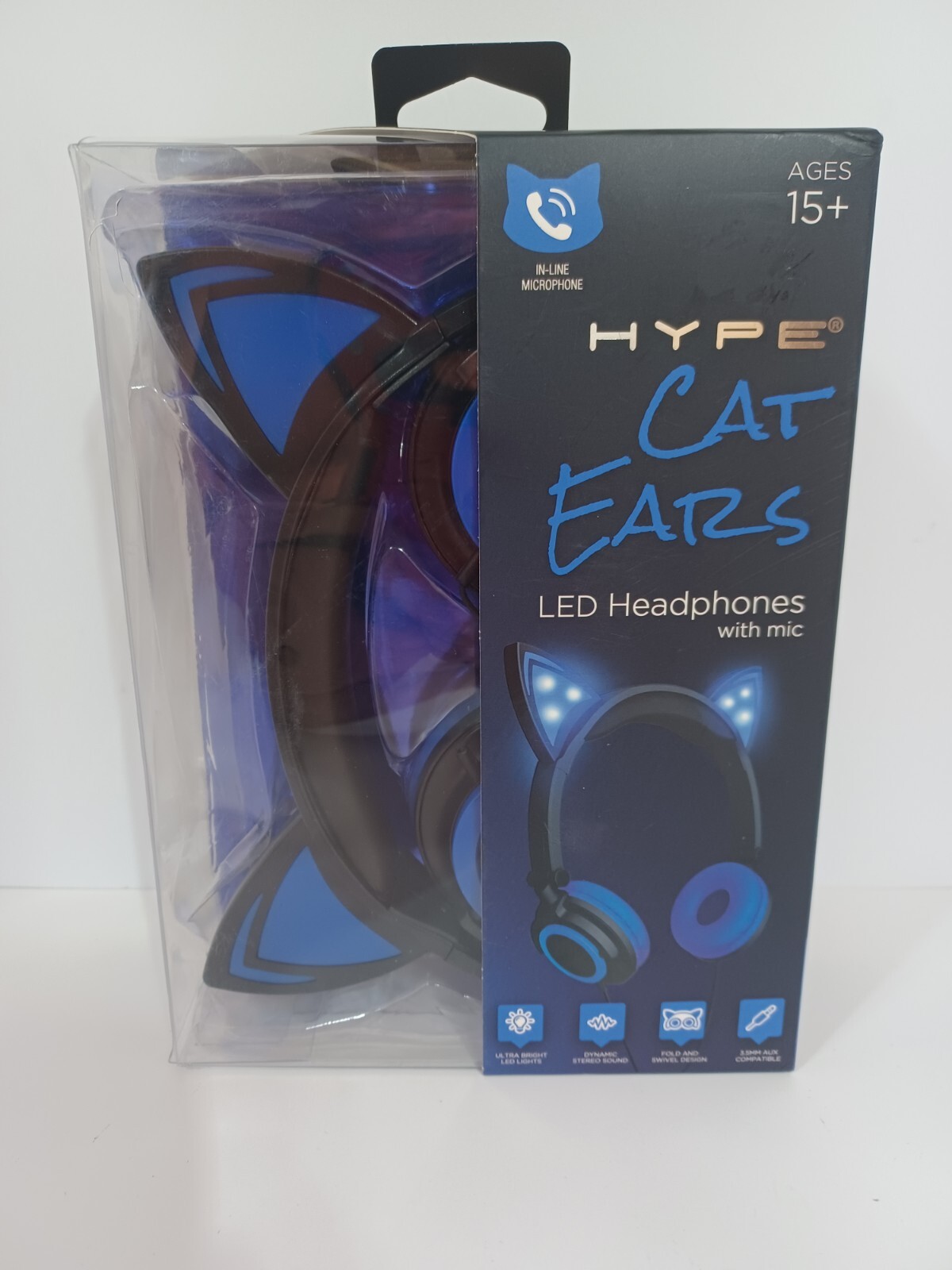 Cat Ears Flashing LED Headphones With In-line Mic Wired 3.5mm Jack By Hype New