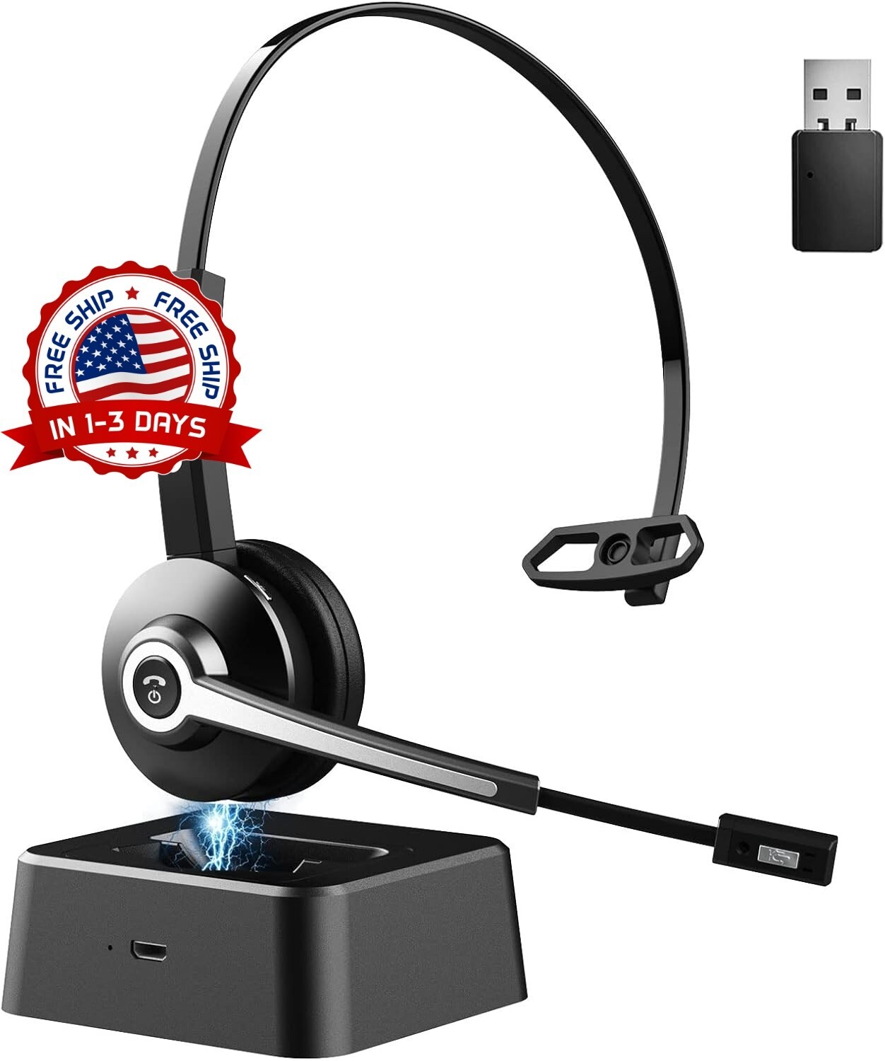 Auriculares inalámbricos con micrófono con cancelación de ruido y adaptador USB