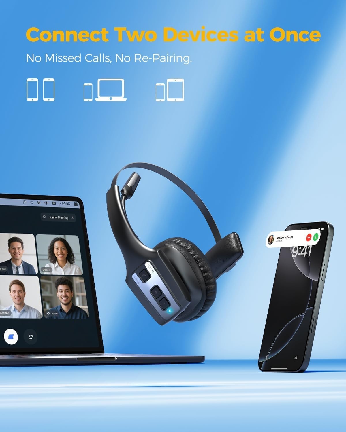 HEADPHONE V5.3 Dual Noise Cancelling Microphones, Mute Button, 53H Battery