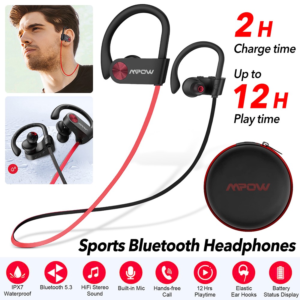 Mpow Wireless Bluetooth 5.3 Headset HiFi Stereo Headphone Sport Ear-Hook Earbuds