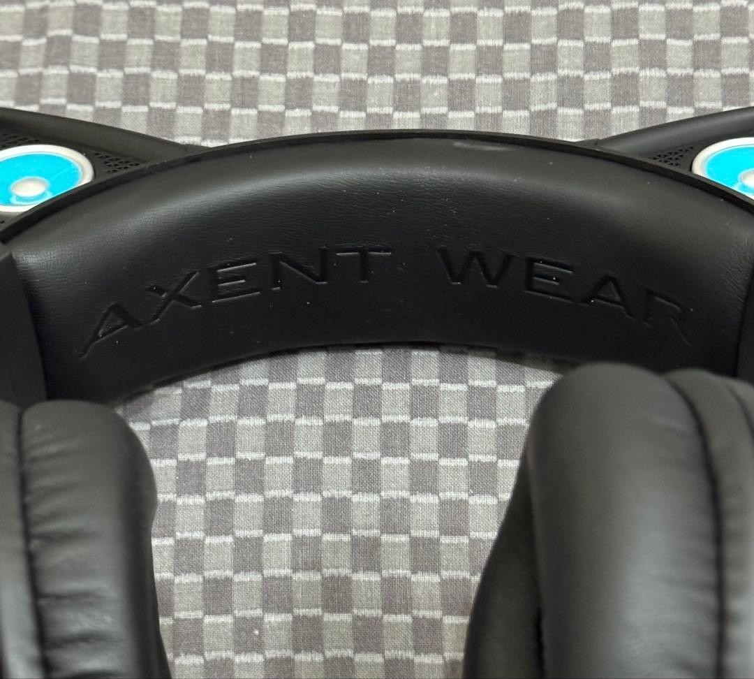 AXENT WEAR Brookstone Cat Ear Headphones with LED Speakers Blue Black w/box O66