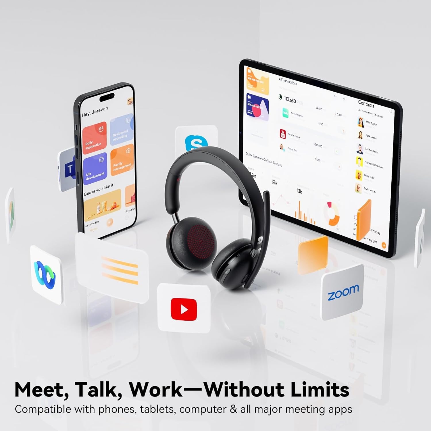 Dytole Wireless Headset with Mic for Work-Bluetooth 5.3 Headset with Microphone