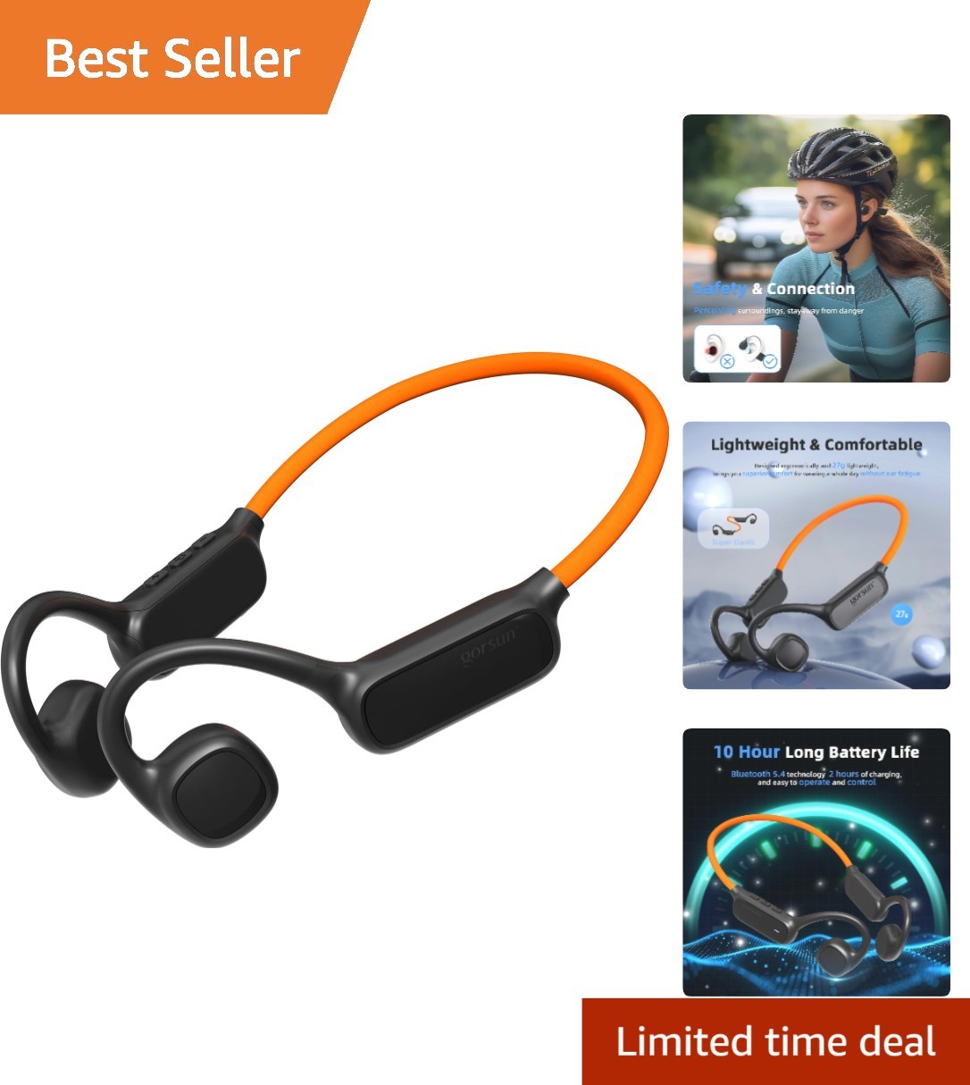 Comfortable Open Ear Bluetooth Headphones for Cycling with Secure Fit Design