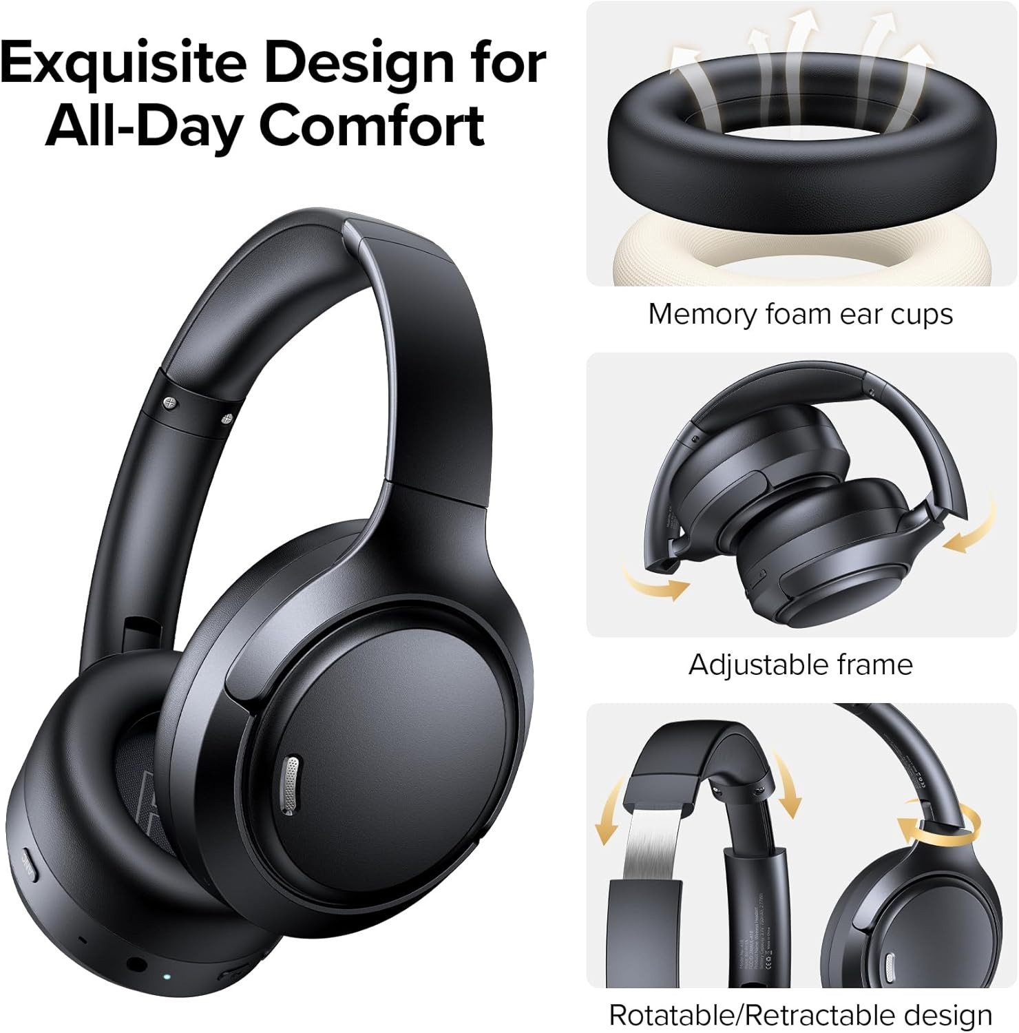 Low Latency Bluetooth 6.0 Over-Ear Headphones with ANC & Extended 120H Playtime
