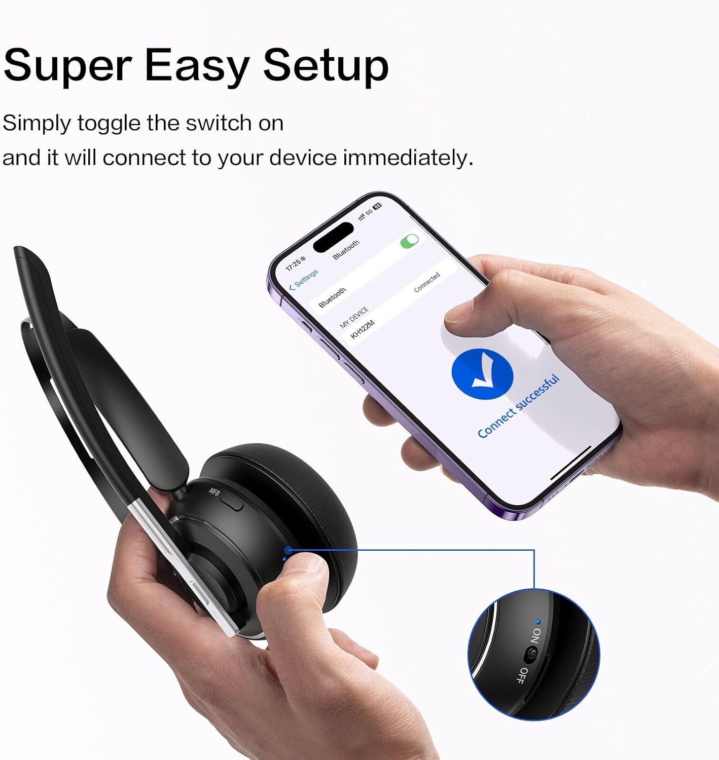 Bluetooth 5.2 Wireless Headset w Noise Cancelling Mic & USB Dongle for PC