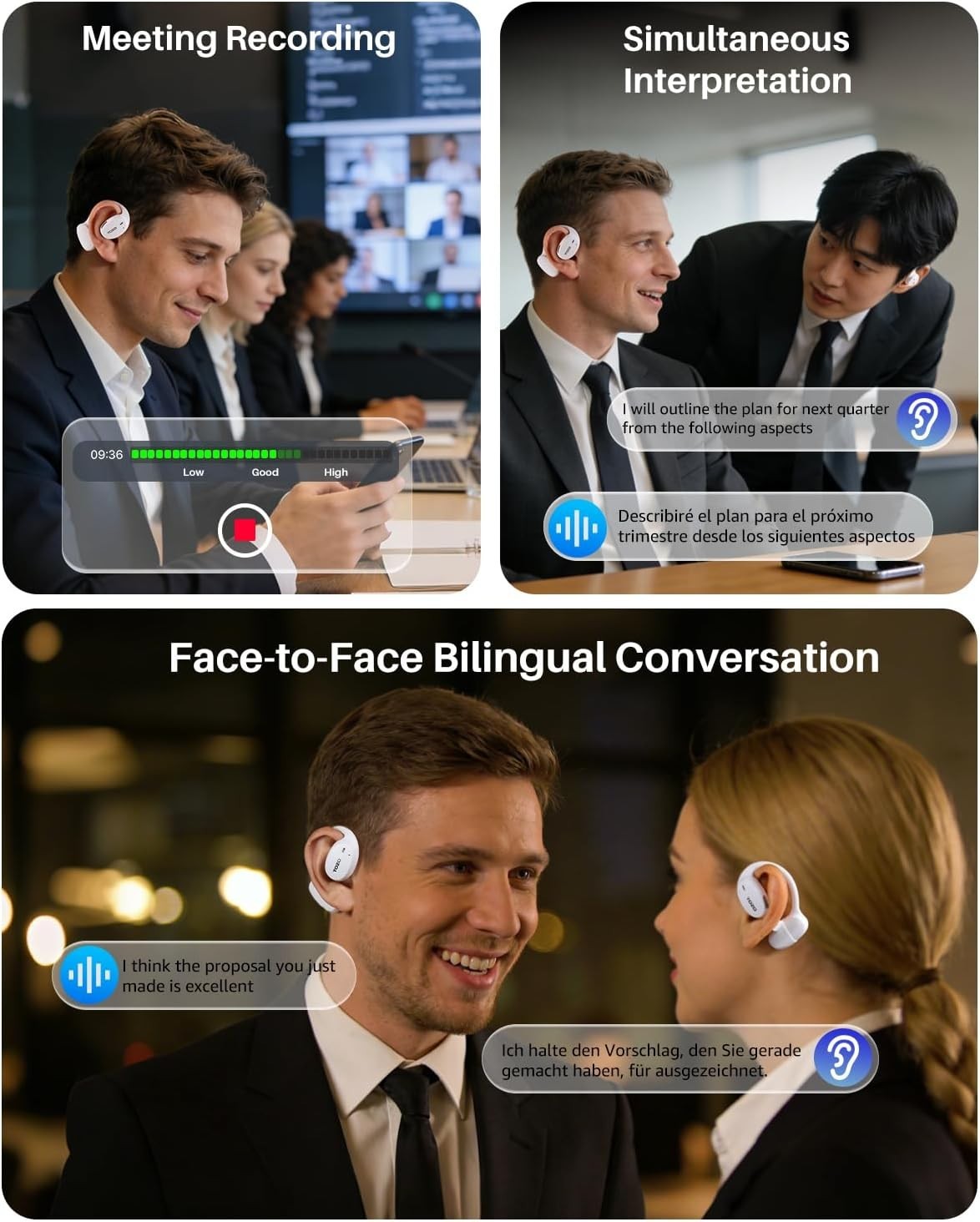 Bluetooth Earbuds: AI Translator, 80H Battery, Touch Control, Travel Ready