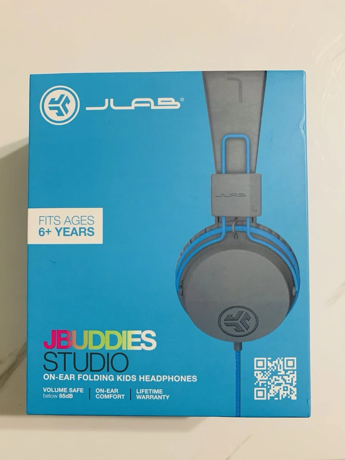 JLab JBuddies Studio Kids Headphones Wired On-Ear Volume Safe 85dB Gray Blue New